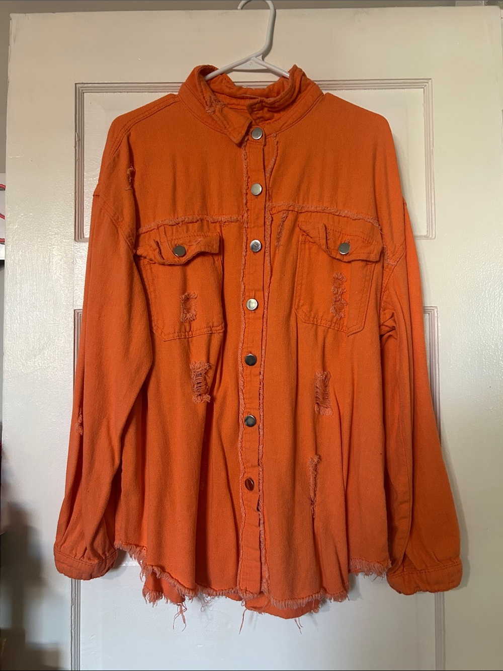 Distressed Orange Women's Button-Front Jacket